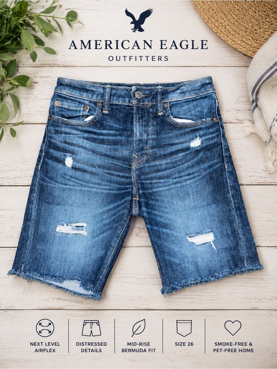 American Eagle Outfitters Pants - American Eagle Next Level AirFlex Distressed Bermuda Shorts Size 26 Jorts